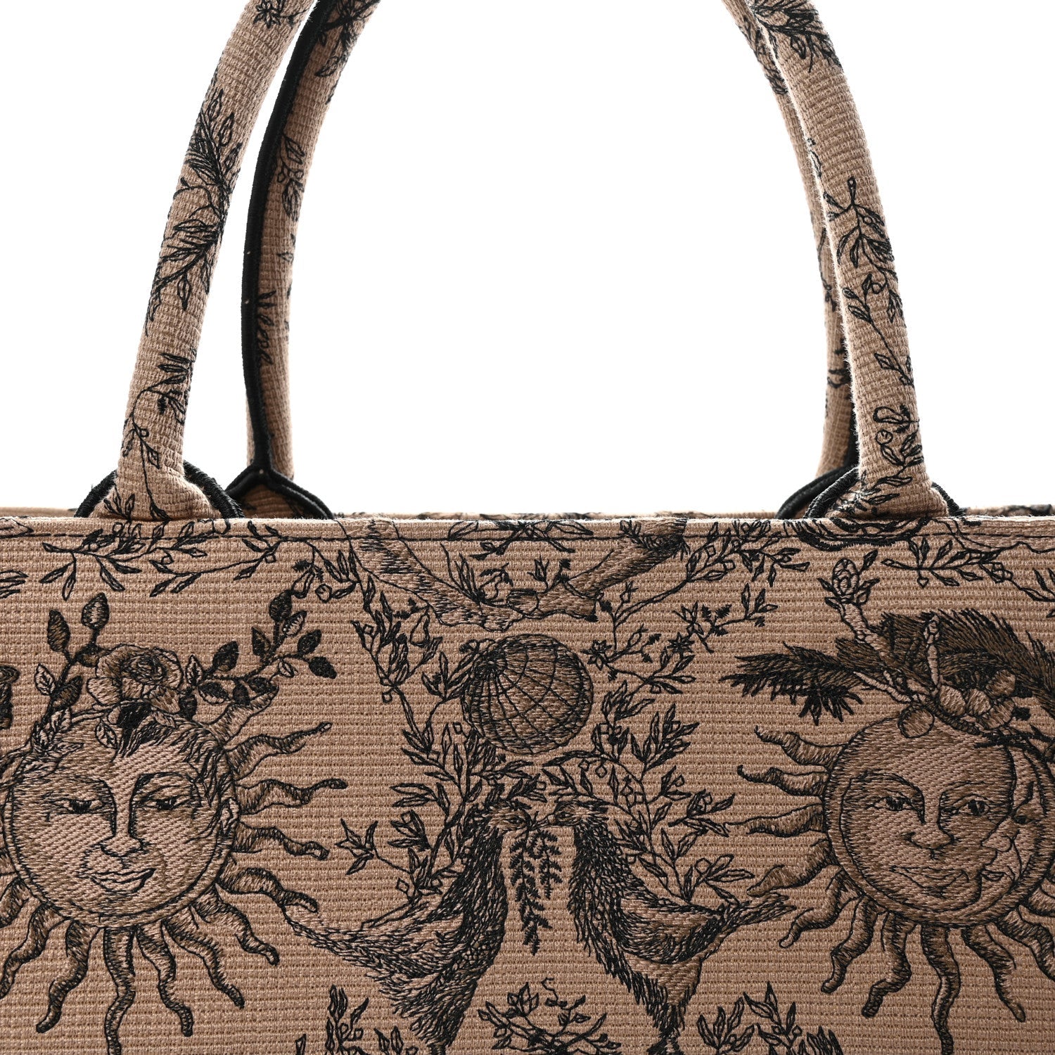 Canvas Embroidered Large Toile de Jouy Soleil Book Tote Beige