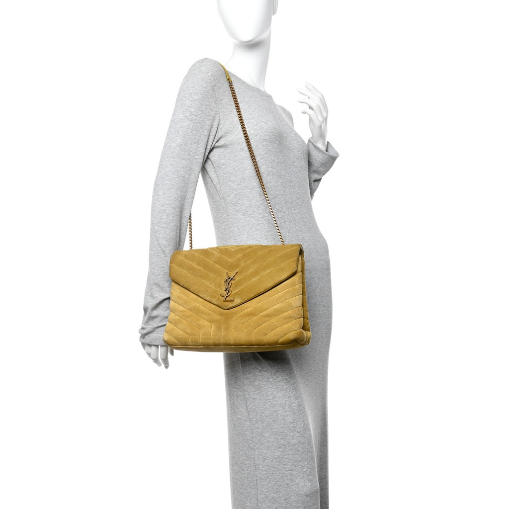 Suede Y Quilted Monogram Medium Loulou Chain Satchel Chartreuse