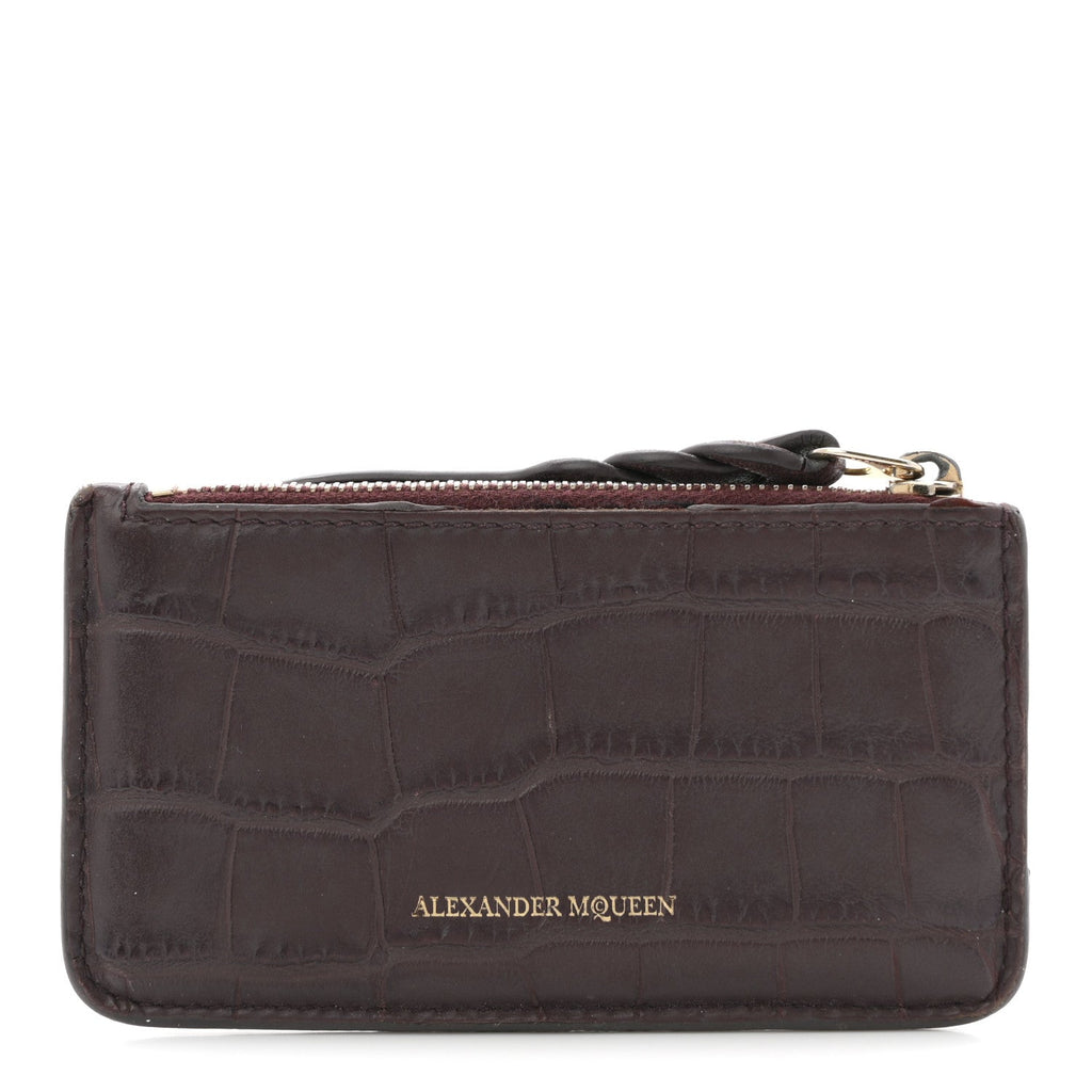 Calfskin Crocodile Embossed  Holder Wallet Burgundy