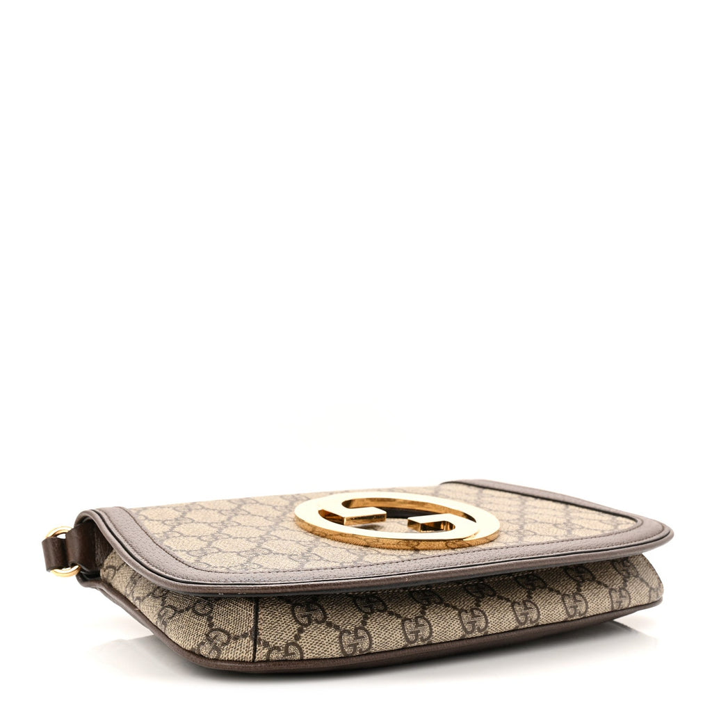 GG Supreme Monogram Textured Dollar Calfskin Blondie Chain Shoulder Flap Bag Beige Ebony New Acero