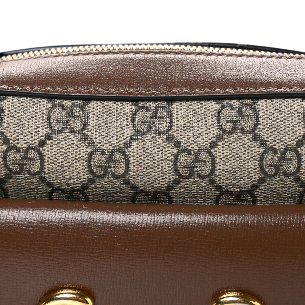GG Supreme Monogram Small Horsebit 1955 Shoulder Bag Beige Brown Sugar