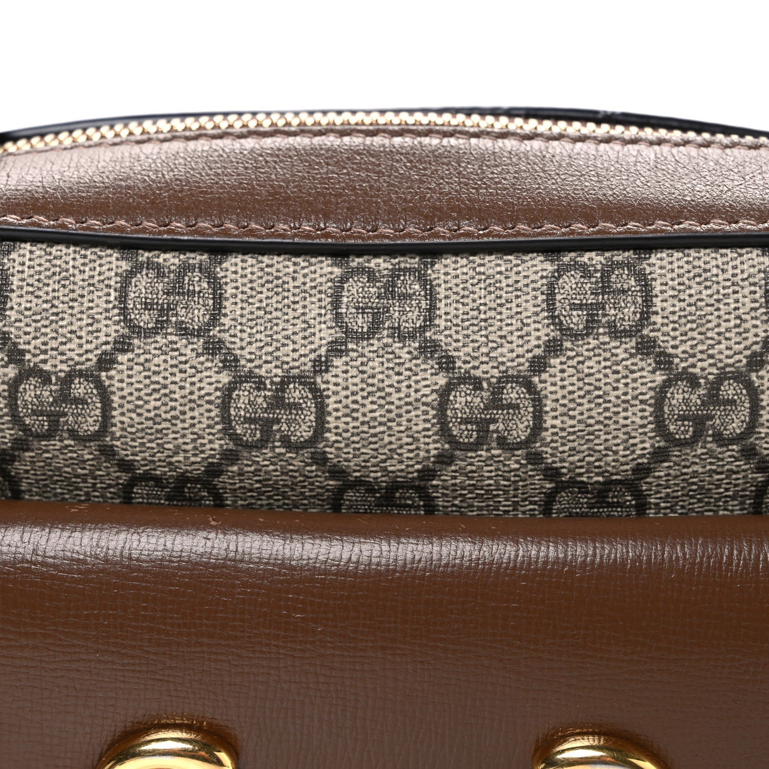 GG Supreme Monogram Small Horsebit 1955 Shoulder Bag Beige Brown Sugar