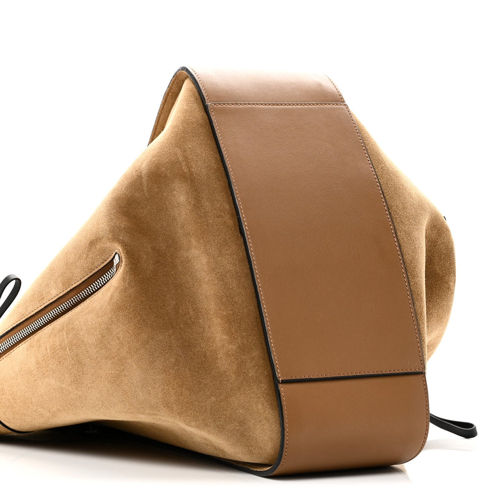 Calfskin Suede Hammock Shoulder Bag Oak Dark Gold Black