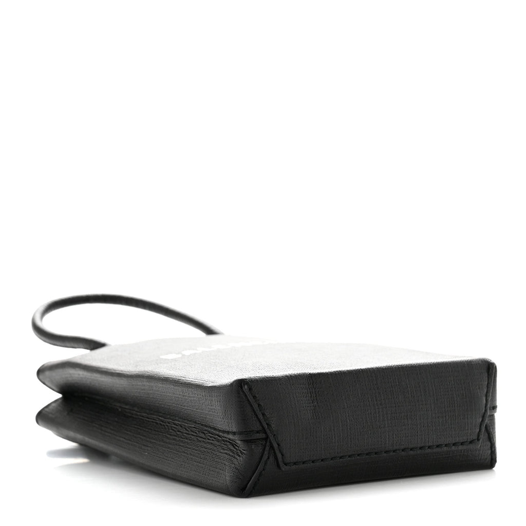 Squared Calfskin Logo Shopping Phone Holder Bag Black