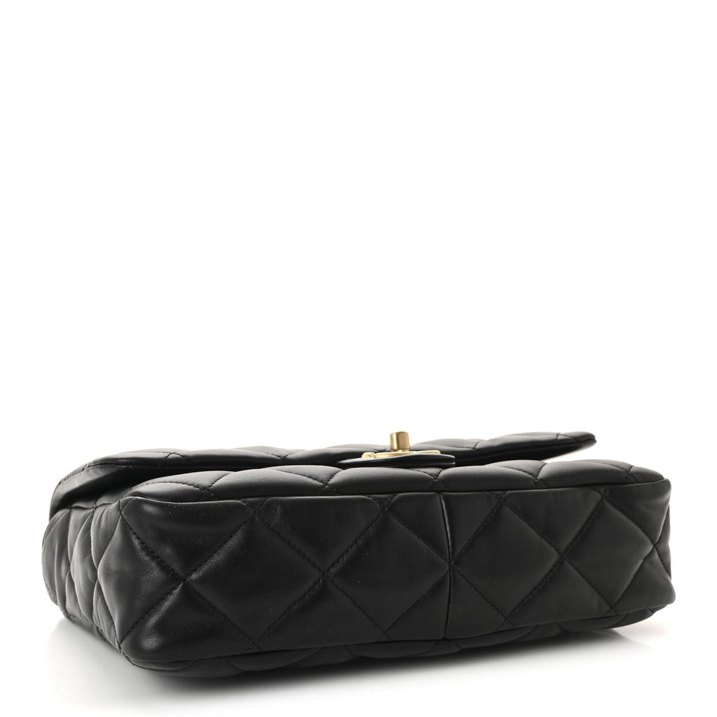 Lambskin Quilted Large CC Funky Town Flap Black