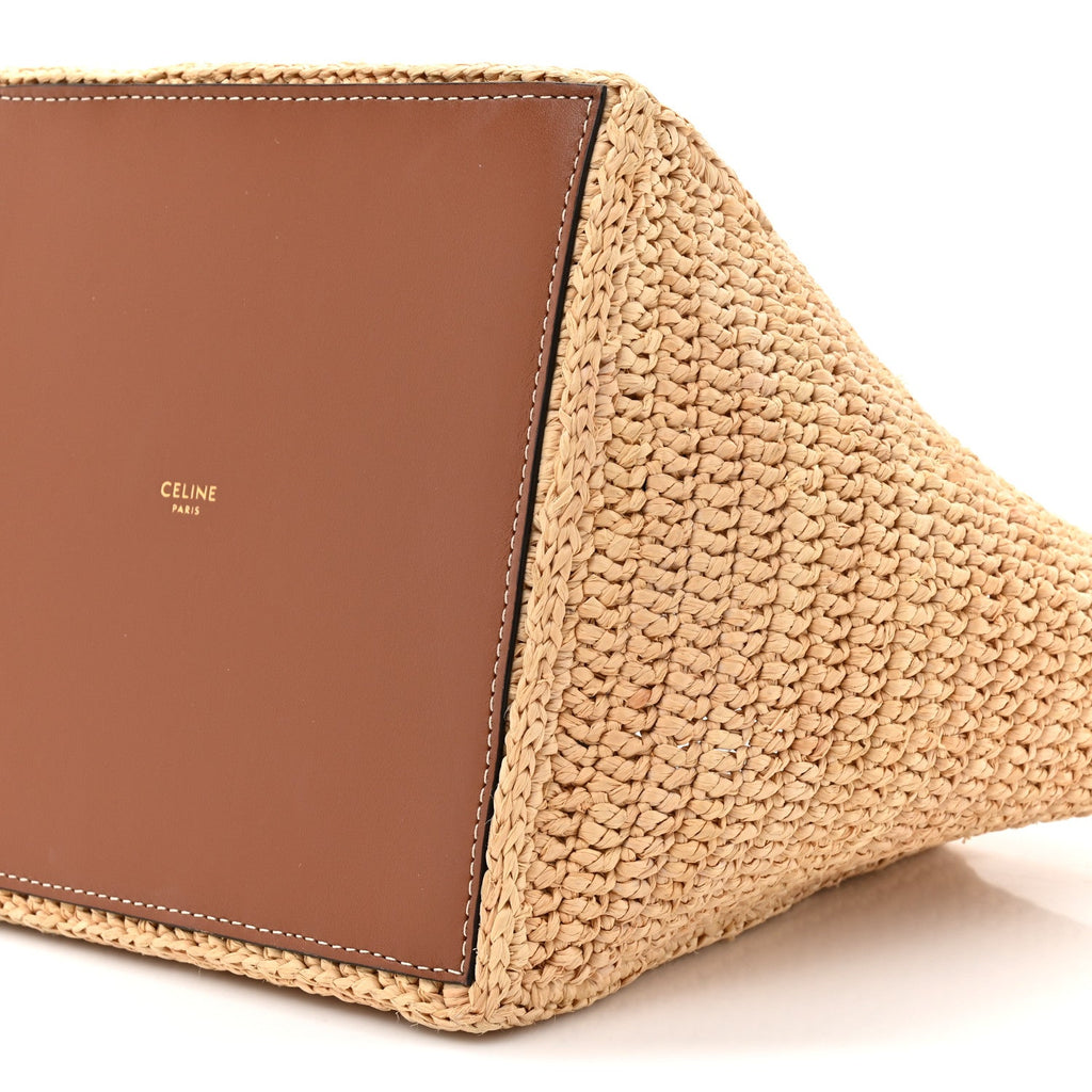Raffia Calfskin Triomphe Cube Tote Natural Black