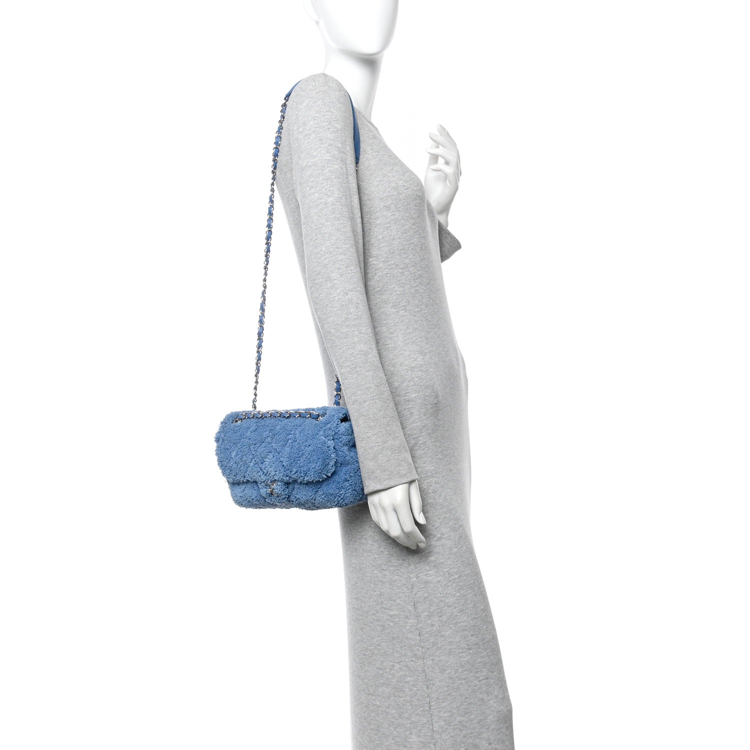 Lambskin Calfskin Mixed Fibers Quilted Small Flap Blue