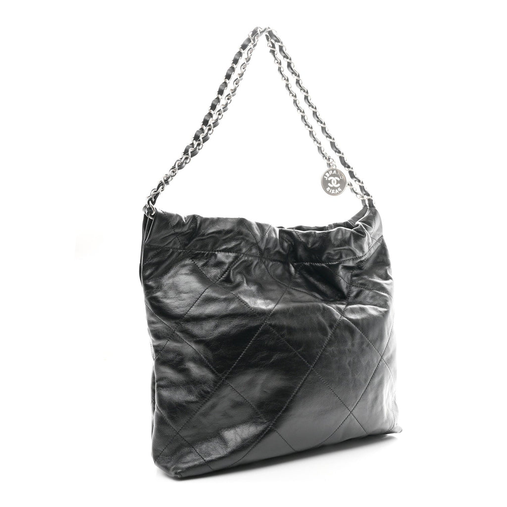 Shiny Calfskin Quilted Small Chanel 22 Black