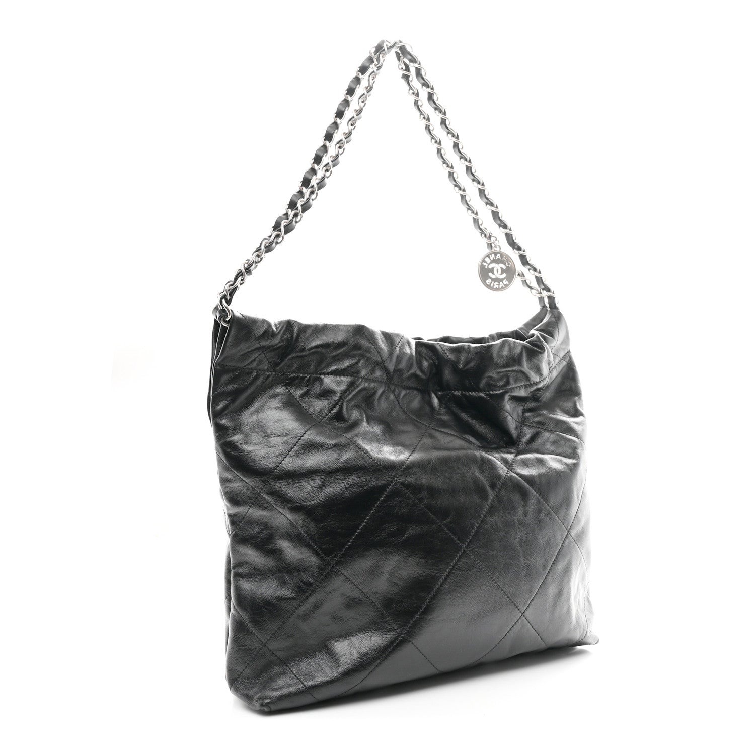 Shiny Calfskin Quilted Small Chanel 22 Black