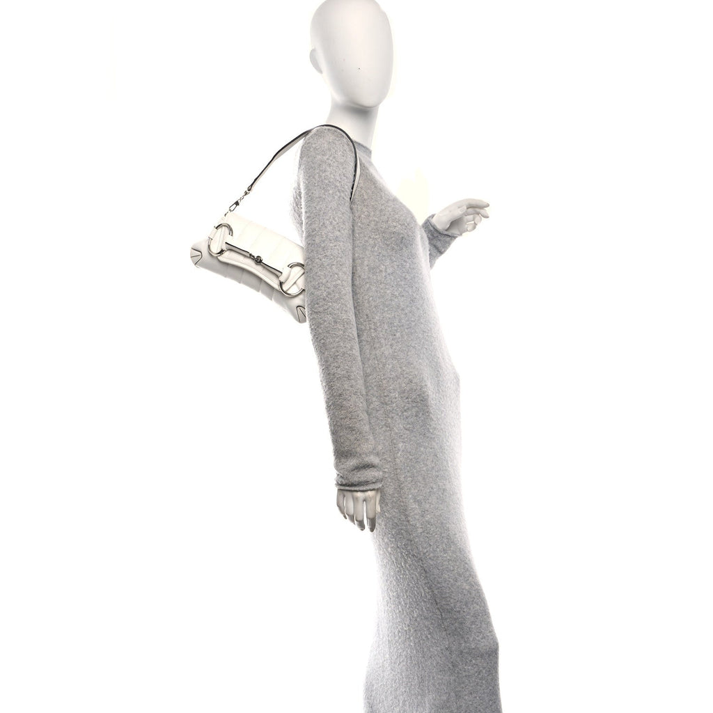 Nappa Vertical Matelasse Small Maxi Horsebit Chain Shoulder Bag Great White