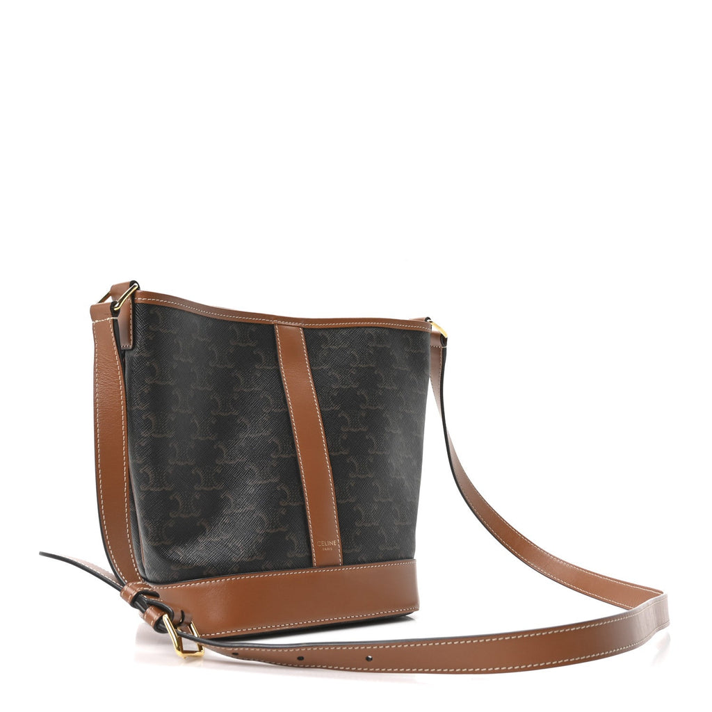 Triomphe Canvas Calfskin Small Bucket Bag Tan
