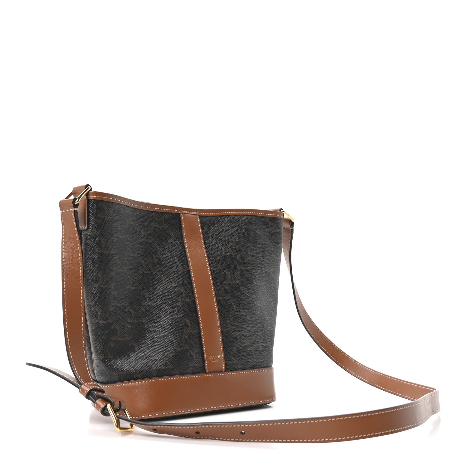 Triomphe Canvas Calfskin Small Bucket Bag Tan