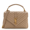 Sheepskin Matelasse Chevron Monogram Medium College Bag Dark Beige