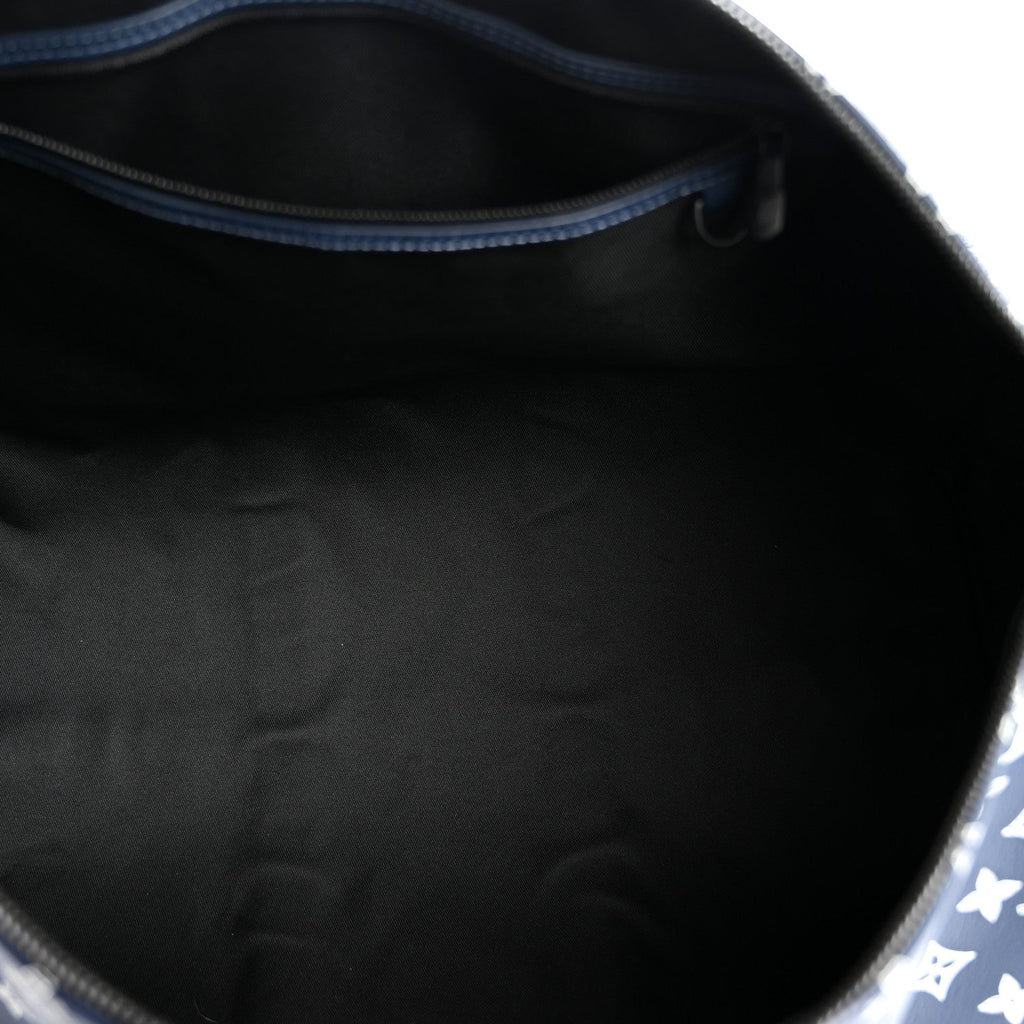 Calfskin Shadow Monogram Keepall Bandouliere 50 Ink Blue White