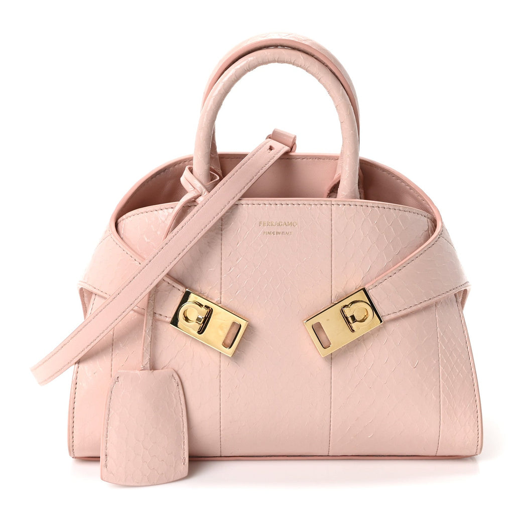 Snakeskin XS Hug Bag Rose Bon Bon