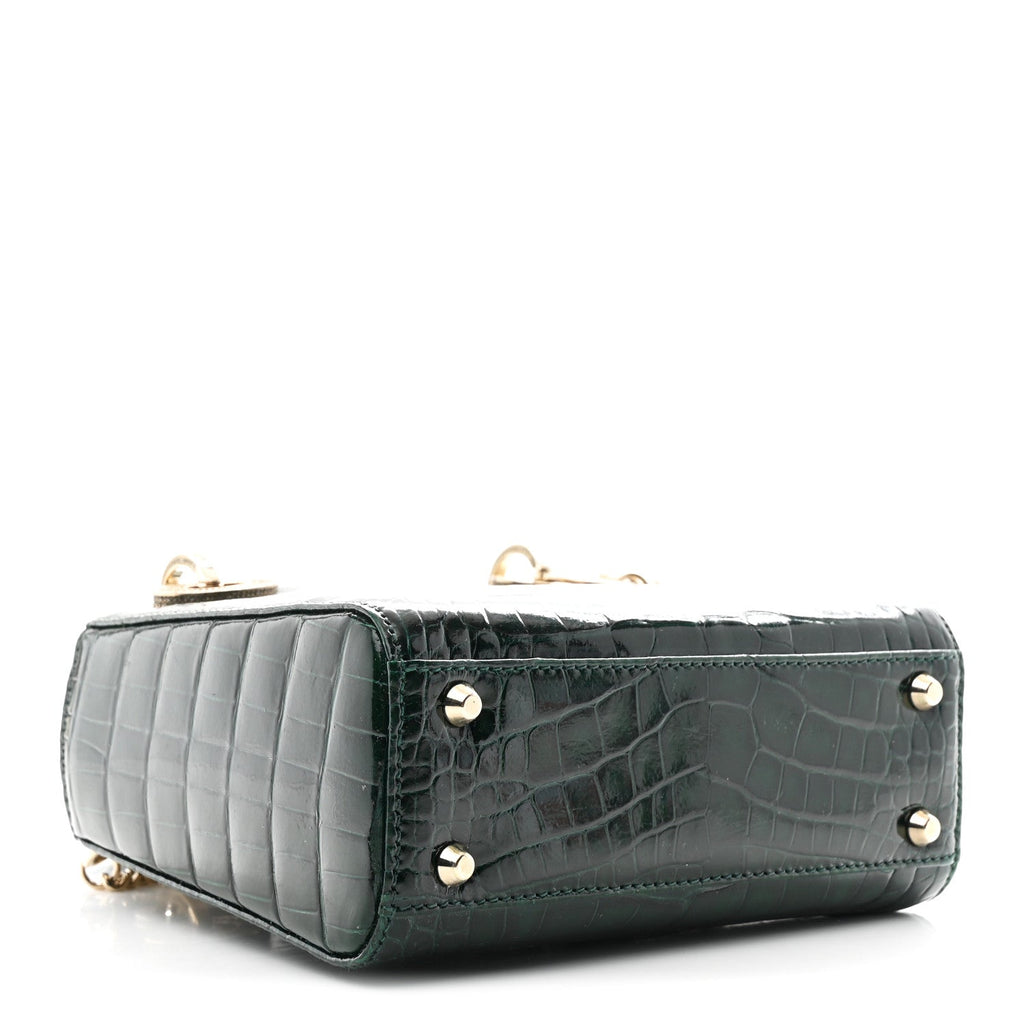 Alligator Crystal Mini Lady Dior Dark Green