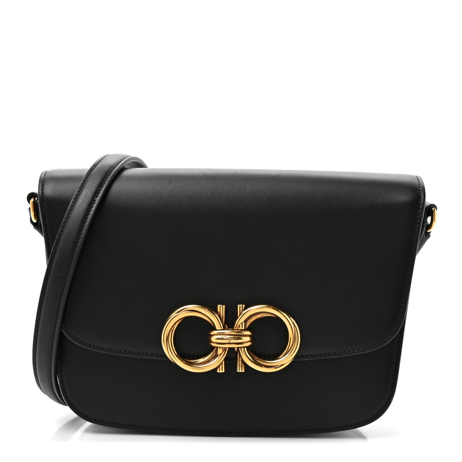 Calfskin Gancini Shoulder Bag Black