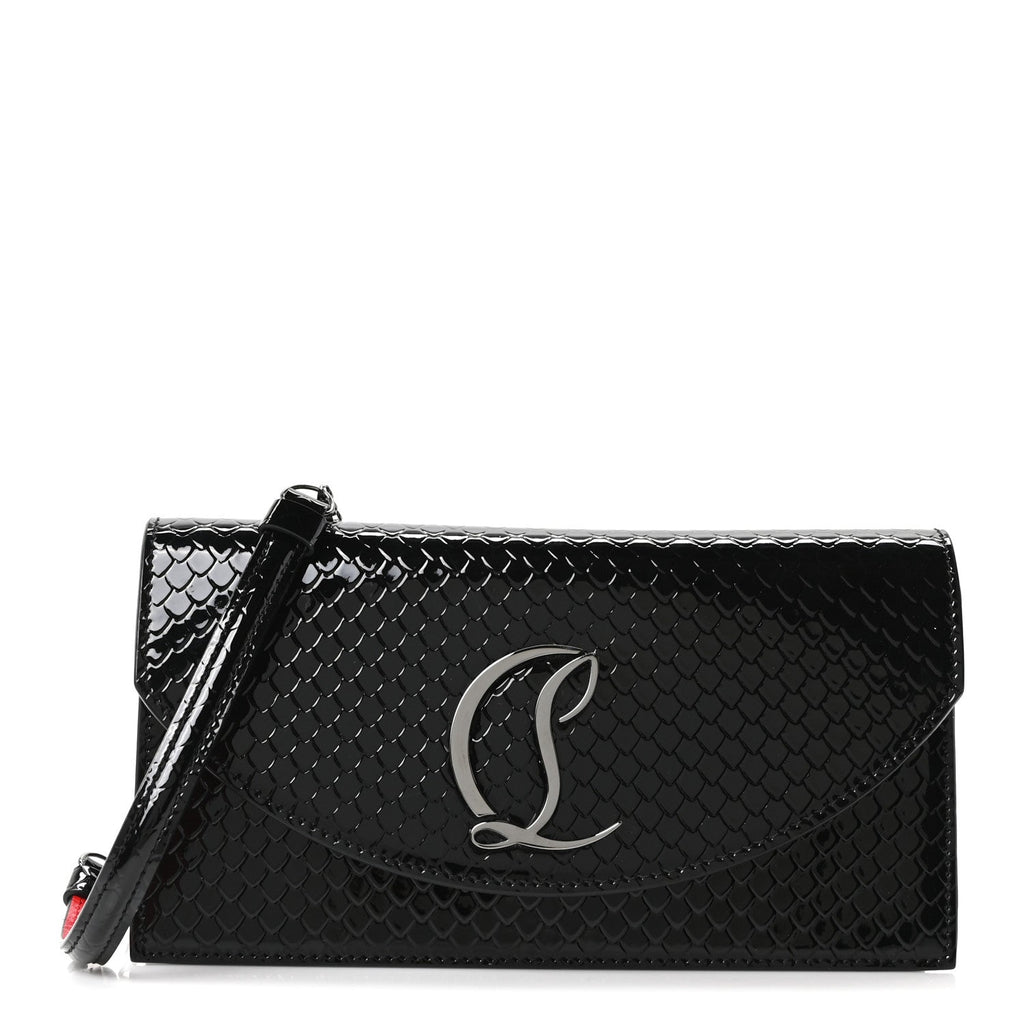 Jurassic Snakeskin Embossed Loubi54 Crossbody Clutch Black