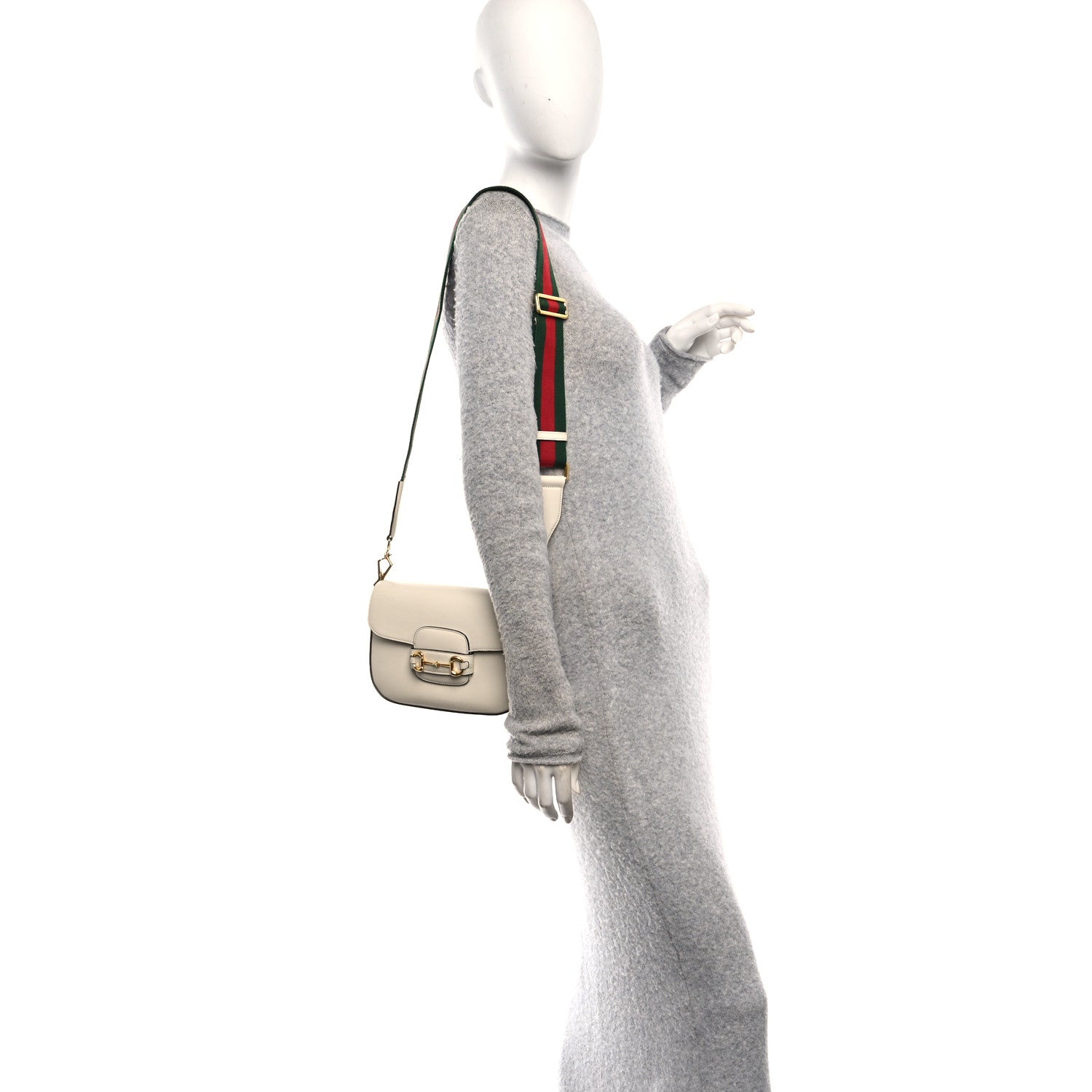 Azalea Calfskin Web Mini Horsebit 1955 Shoulder Bag Mystic White