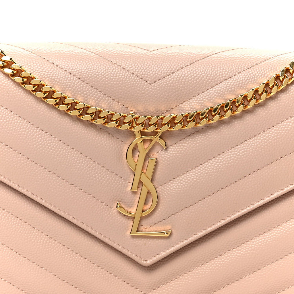 Grain De Poudre Matelasse Chevron Monogram Chain Wallet Pale Pink