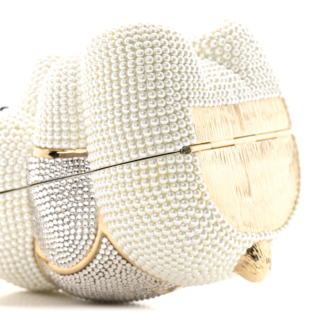 Pearl Crystal Sweetheart Bear Minaudiere Clutch White