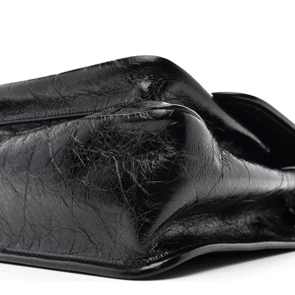 Crinkled Calfskin Matelasse Monogram Medium Niki Chain Satchel Black
