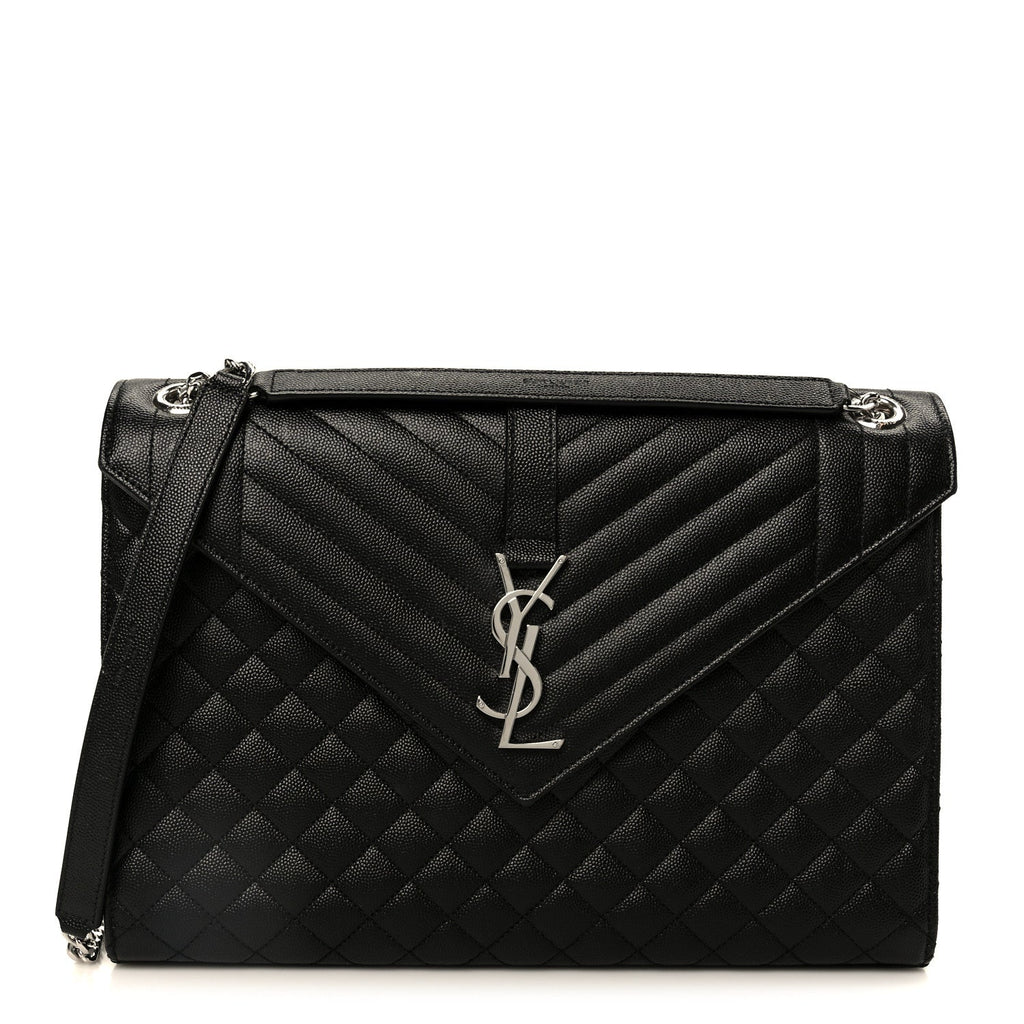 Grain De Poudre Textured Mixed Matelasse Large Triquilt Monogram Satchel Black