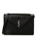 Grain De Poudre Textured Mixed Matelasse Large Triquilt Monogram Satchel Black