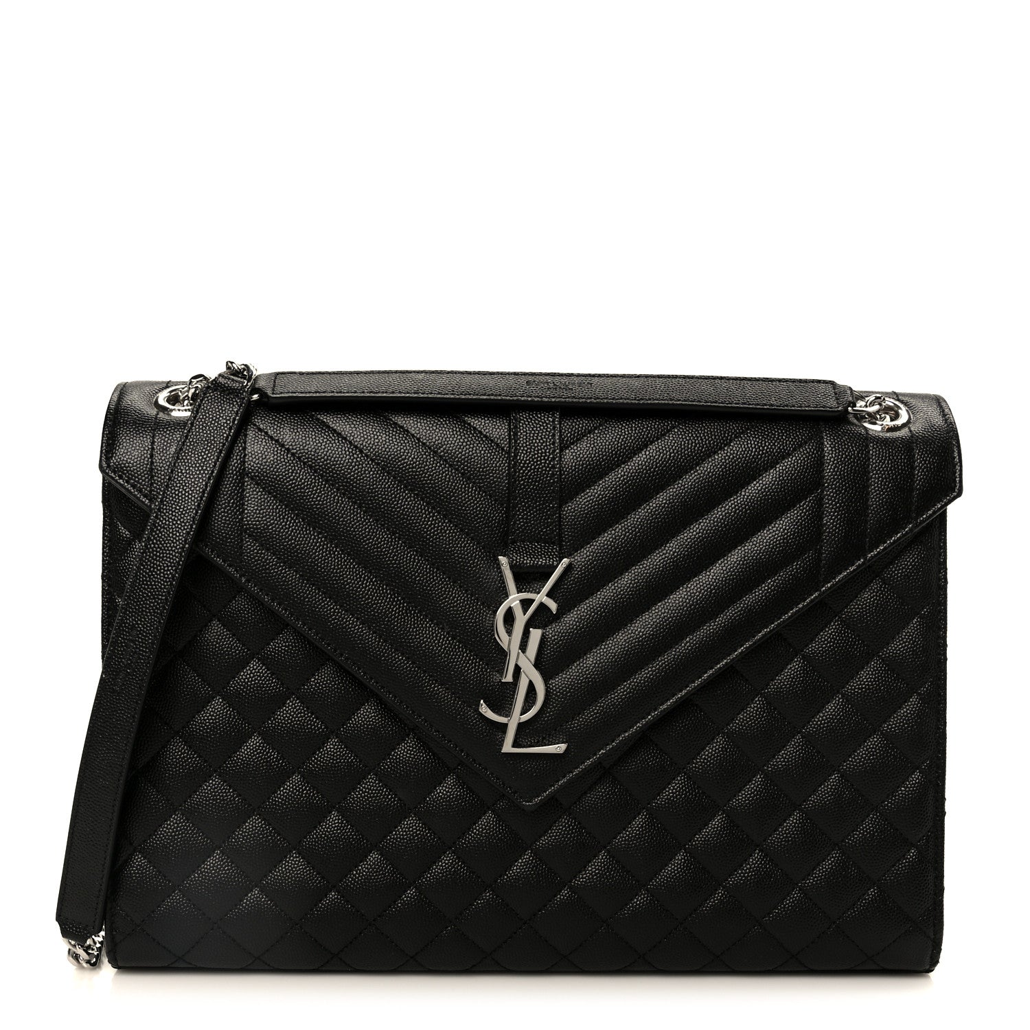 Grain De Poudre Textured Mixed Matelasse Large Triquilt Monogram Satchel Black