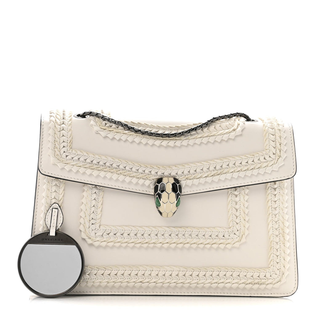 Calfskin Woven Chain Serpenti Forever Crossbody Bag White