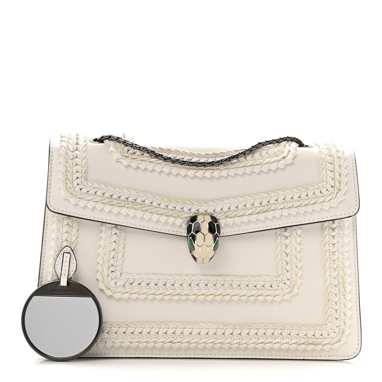 Calfskin Woven Chain Serpenti Forever Crossbody Bag White