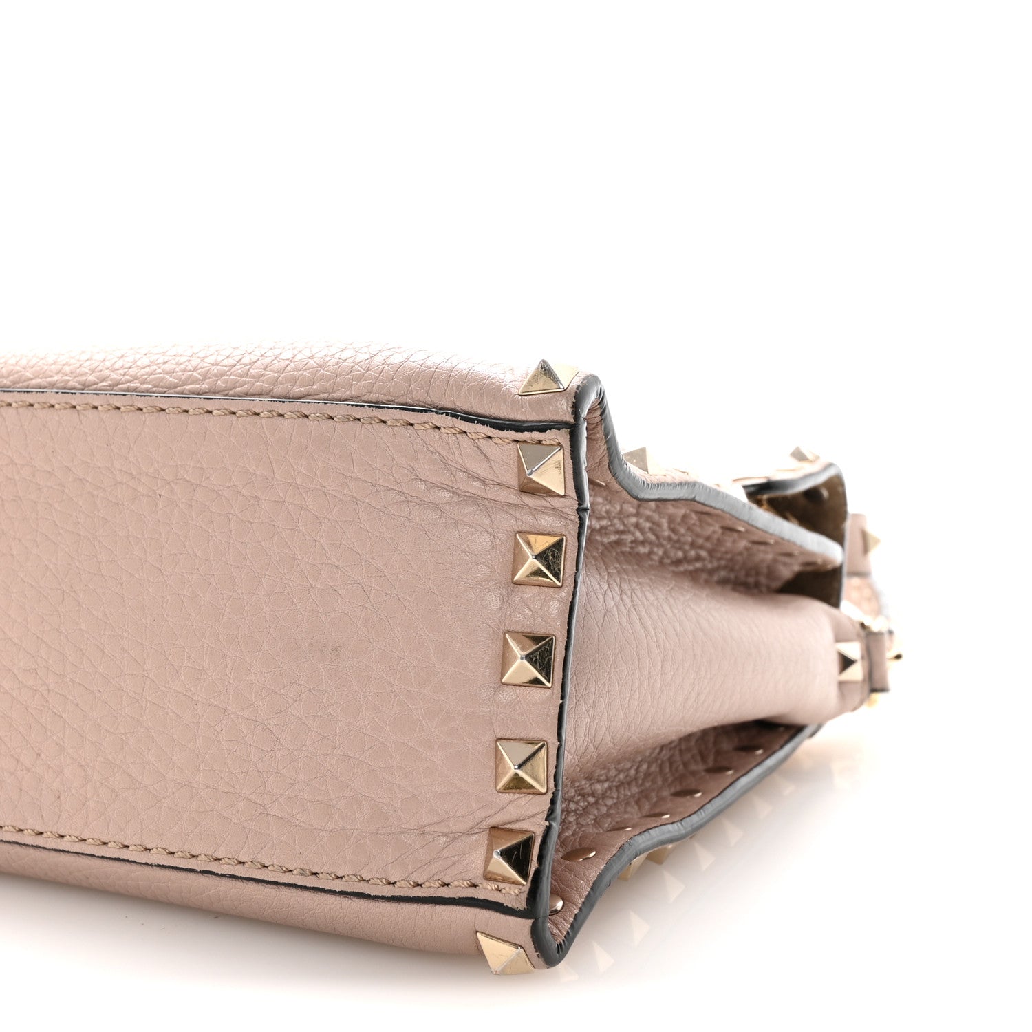 Pebbled Calfskin Medium Rockstud Top Handle Shoulder Bag Poudre