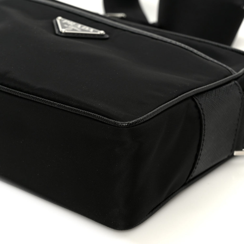 Tessuto Saffiano Pocket Double Zip Shoulder Bag Black