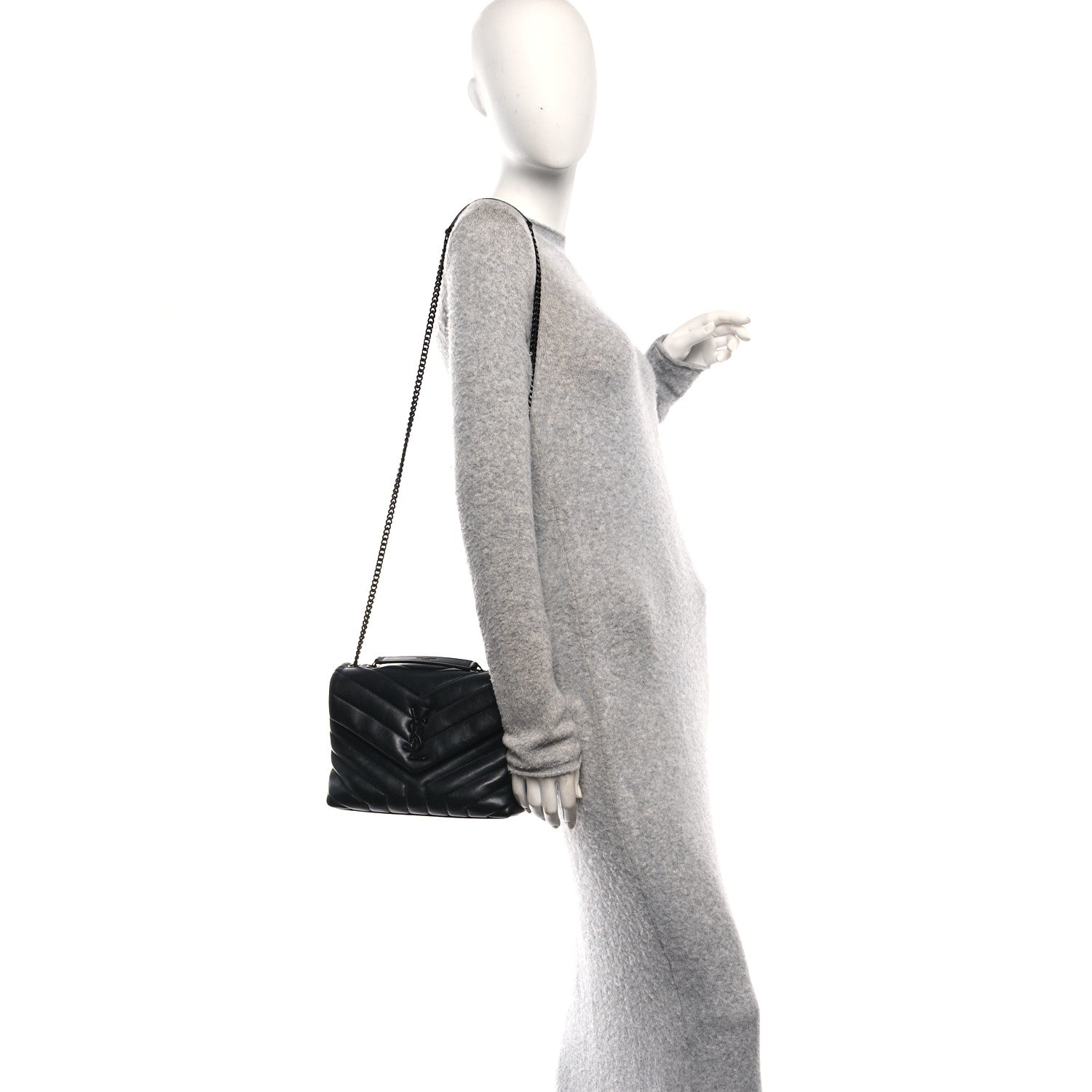 Calfskin Y Quilted Monogram Monochrome Small Loulou Chain Satchel Black