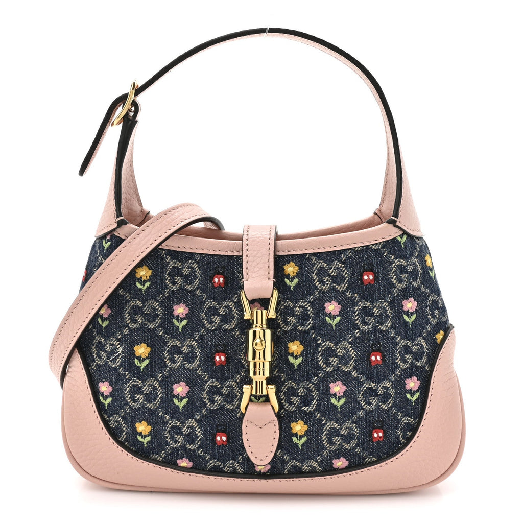 New Denim GG Monogram Calfskin Love Parade Mini Jackie 1961 Hobo Light Pink