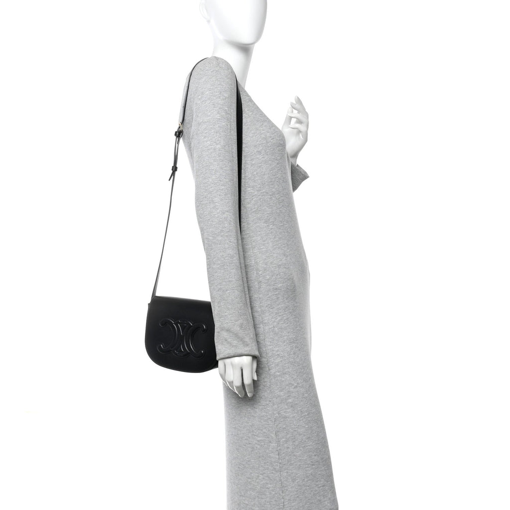 Smooth Calfskin Cuir Triomphe Folco Crossbody Bag Black