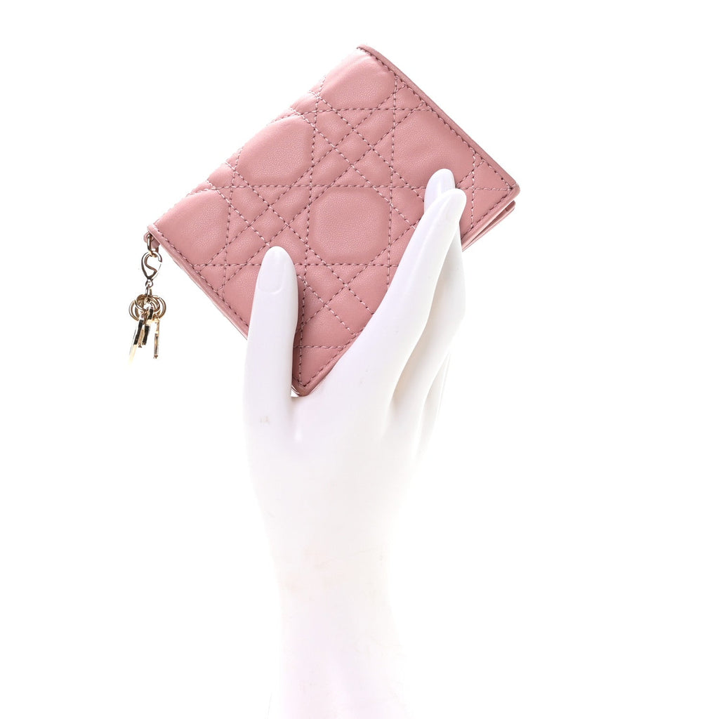 Lambskin Cannage Mini Lady Dior Wallet Pink