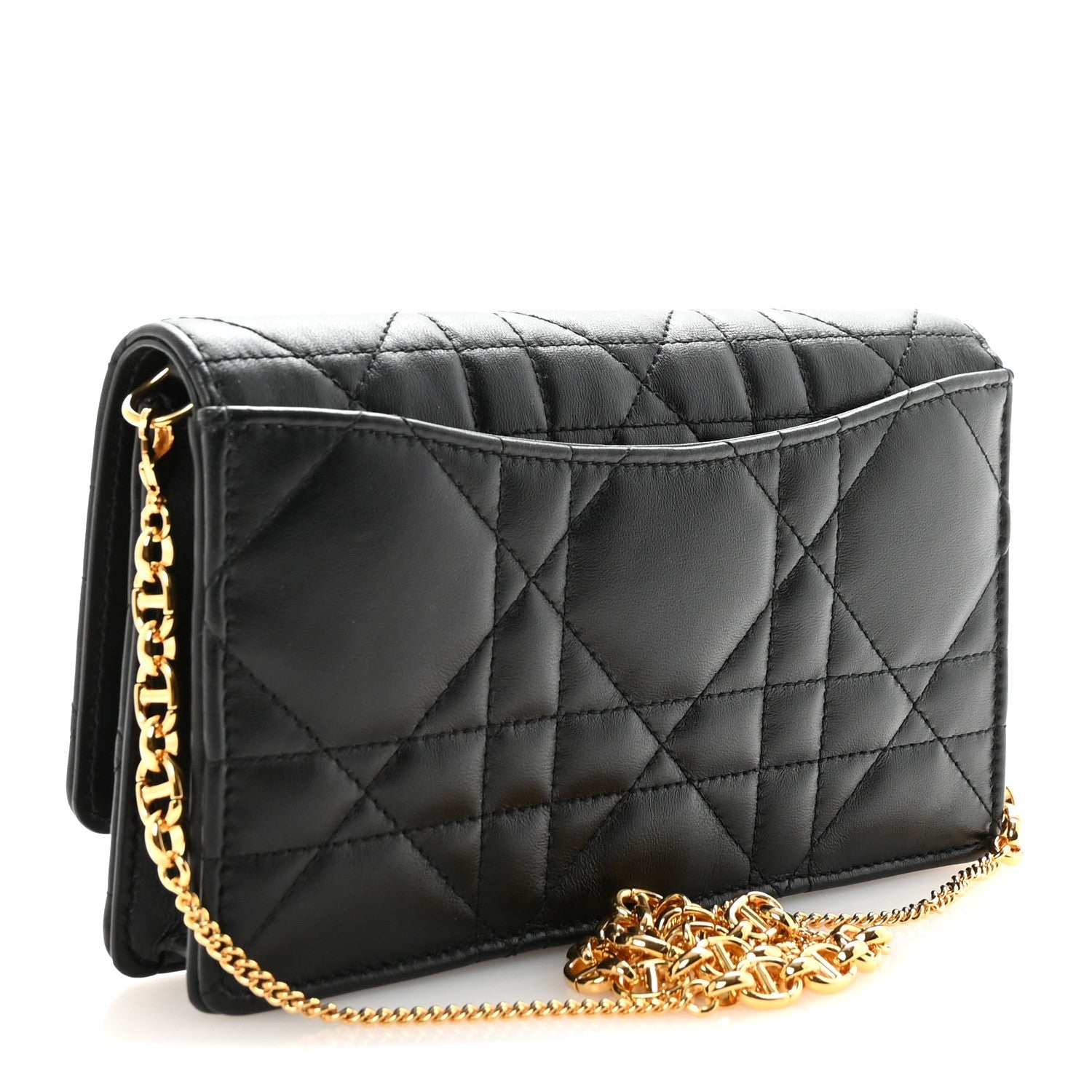 Lambskin Crystal Macrocannage Caro Pouch With Chain Black