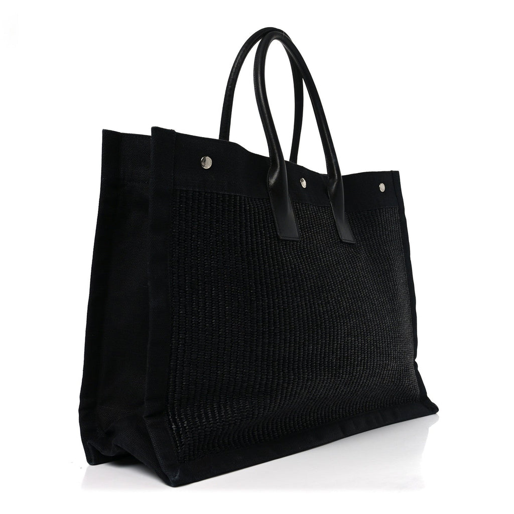 Raffia Linen Calfskin Rive Gauche Tote Black