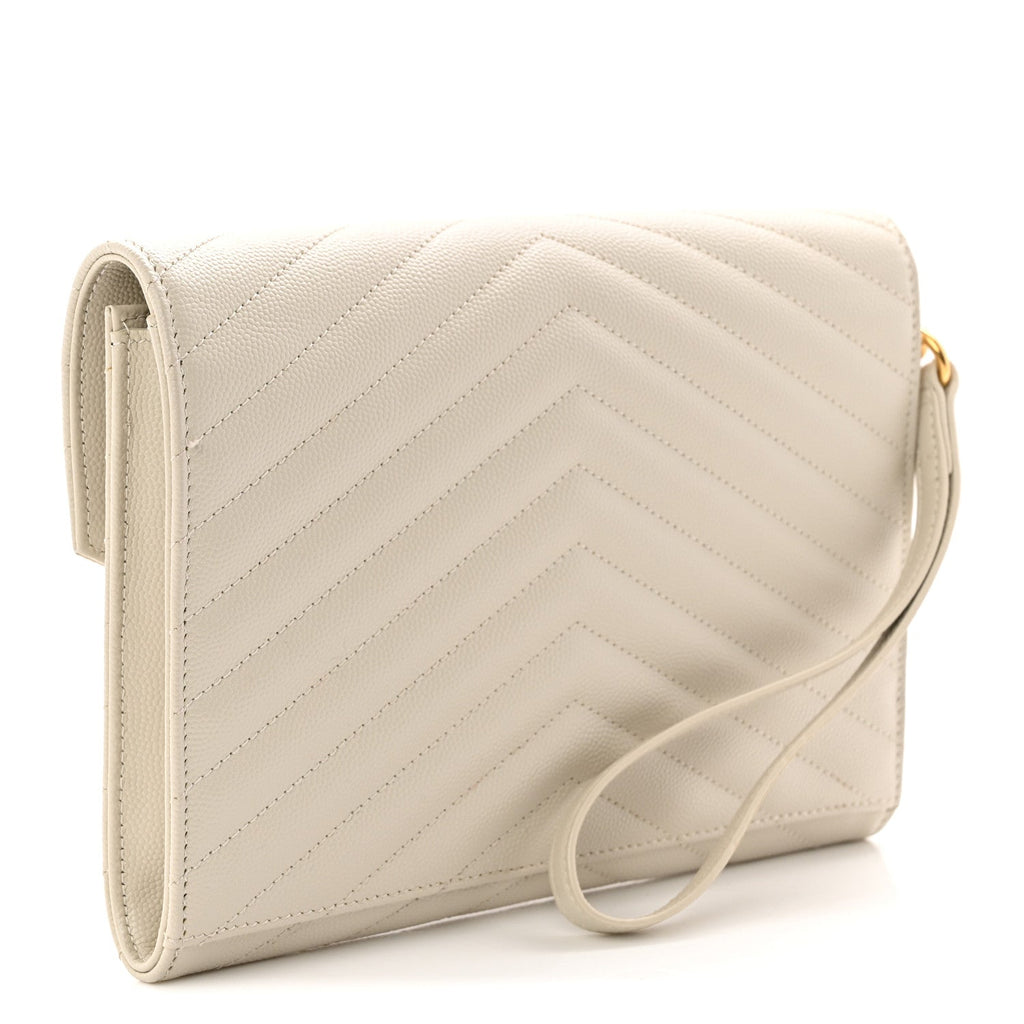 Grain De Poudre Matelasse Chevron Monogram Envelope Clutch Crema Soft