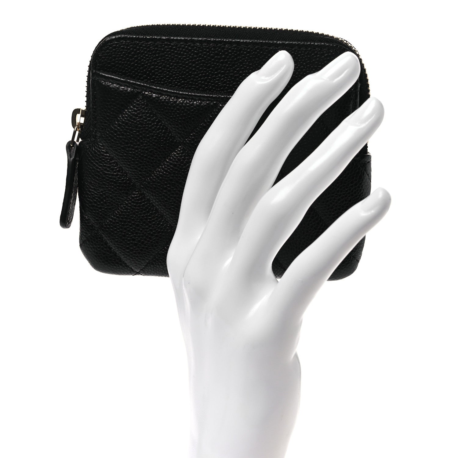 Caviar Quilted Zip  Holder Wallet Black
