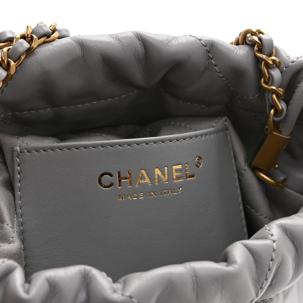 Shiny Calfskin Quilted Mini Chanel 22 Grey