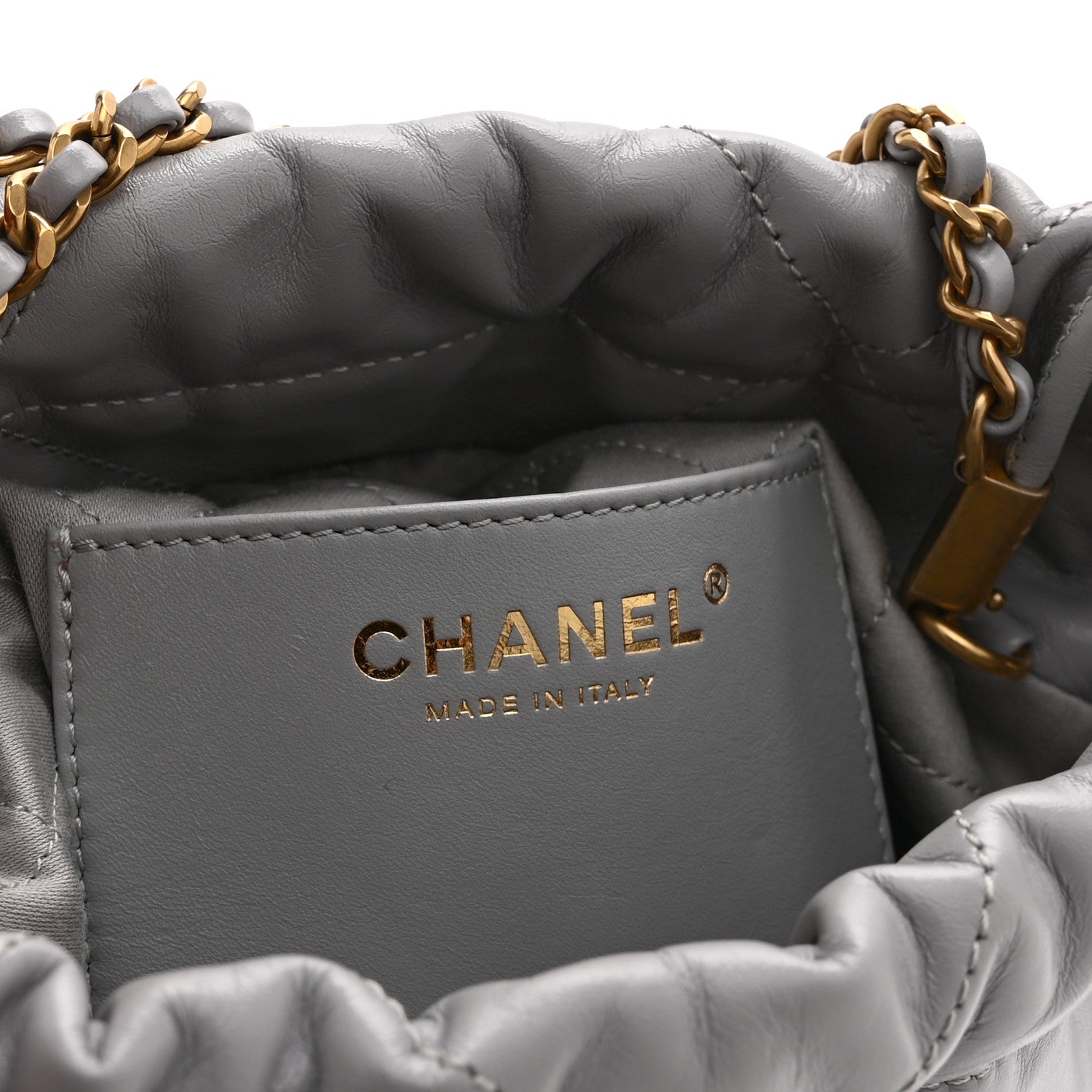 Shiny Calfskin Quilted Mini Chanel 22 Grey