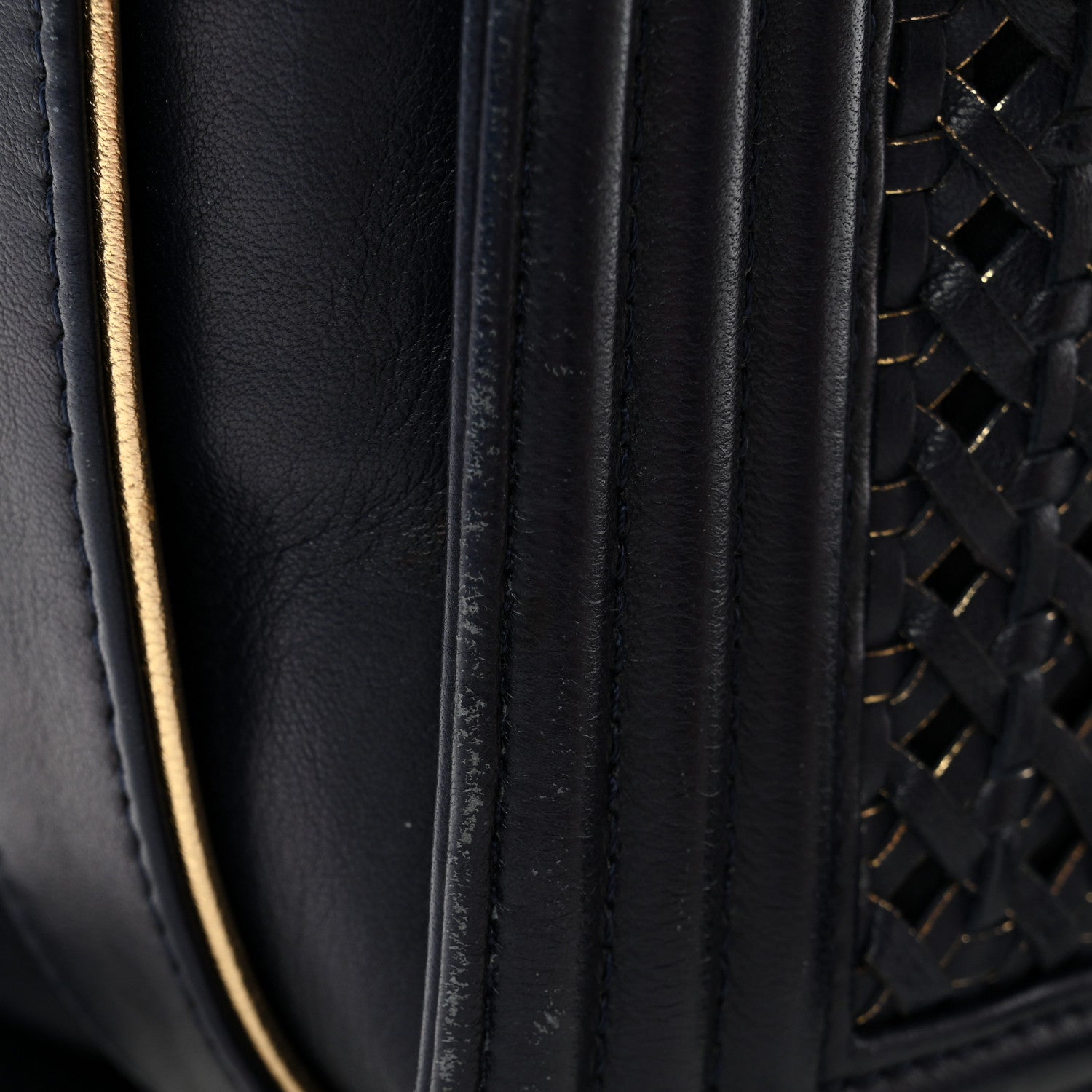 Lambskin Braided Woven Medium Boy Flap Navy Black