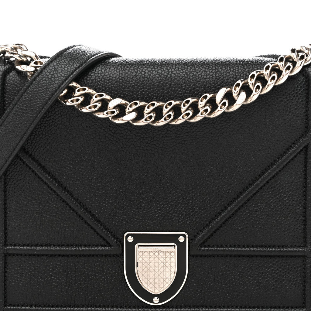 Grained Calfskin Medium Diorama Flap Bag Black