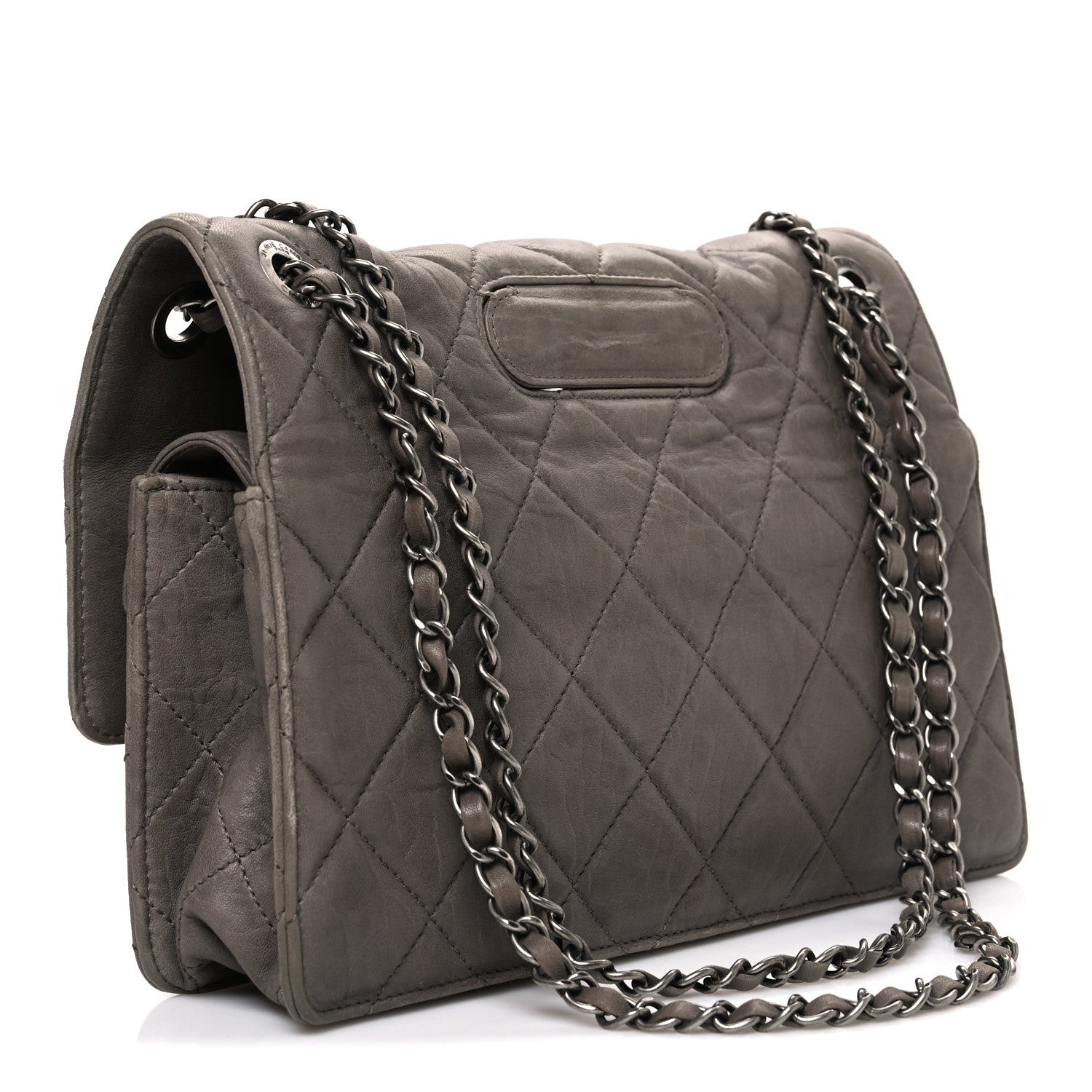 Washed Lambskin Jumbo Take Away Flap Grey