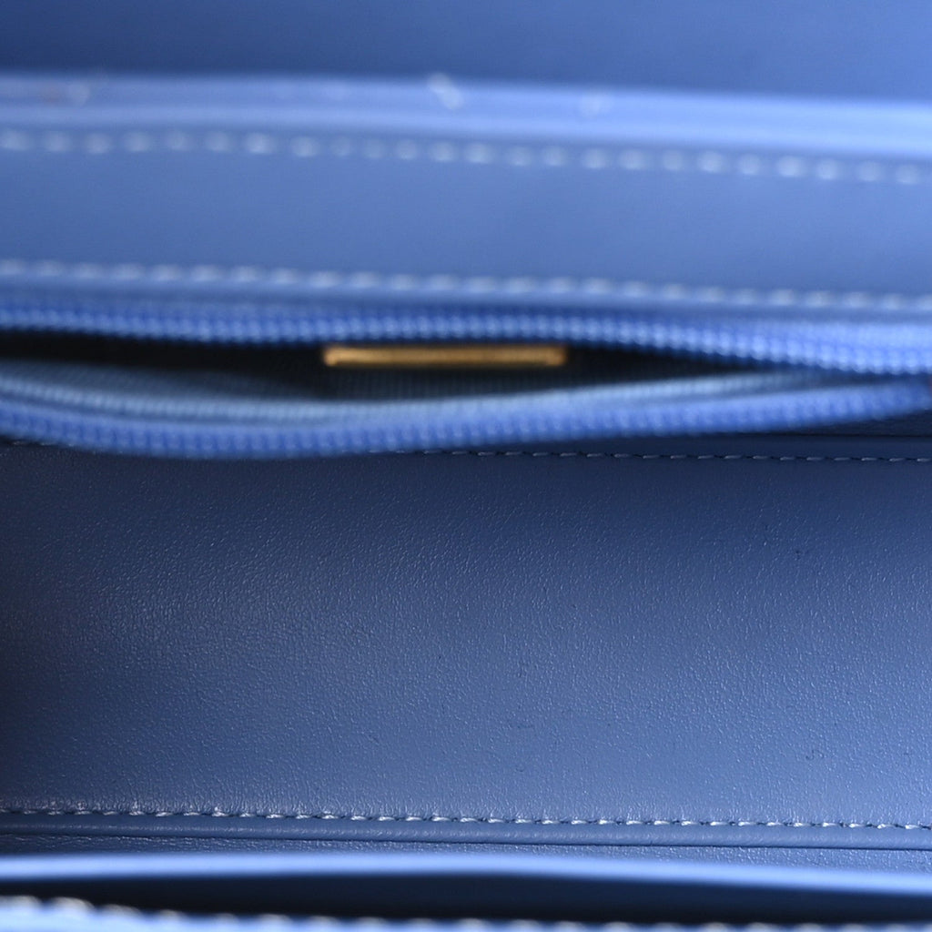Shiny Aged Calfskin Quilted Nano Kelly Shopper Blue
