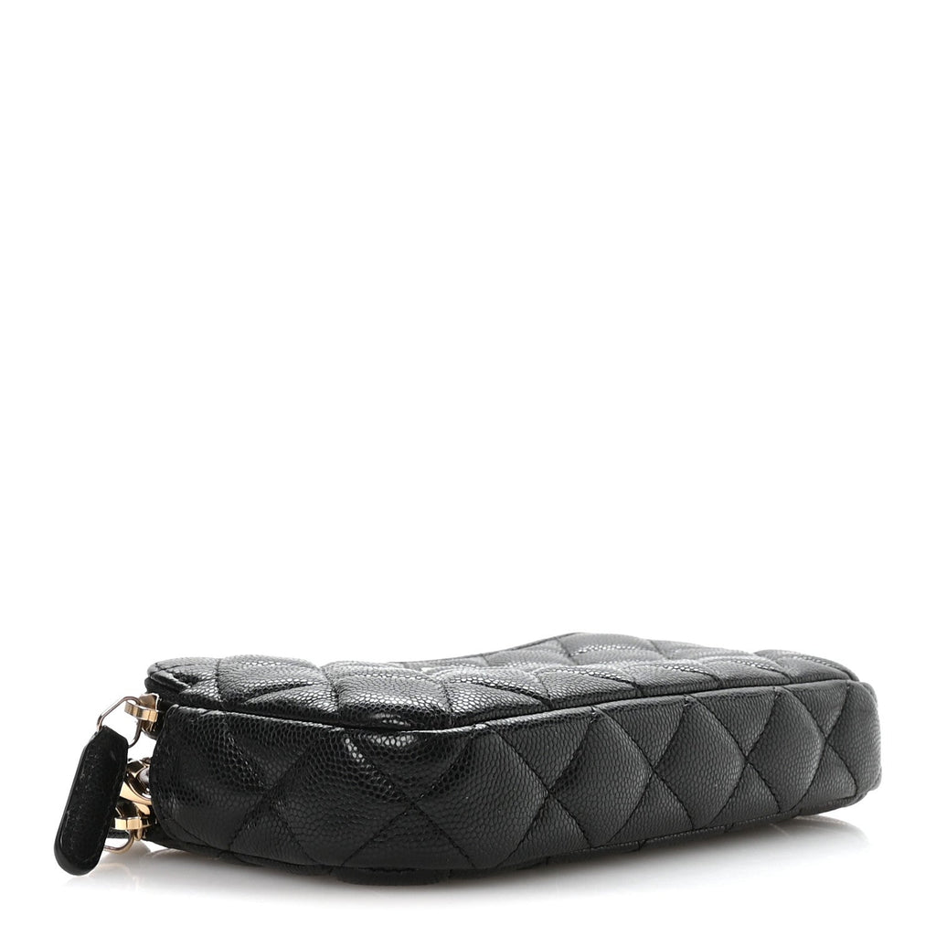 Caviar Quilted Small Clutch With Chain Black