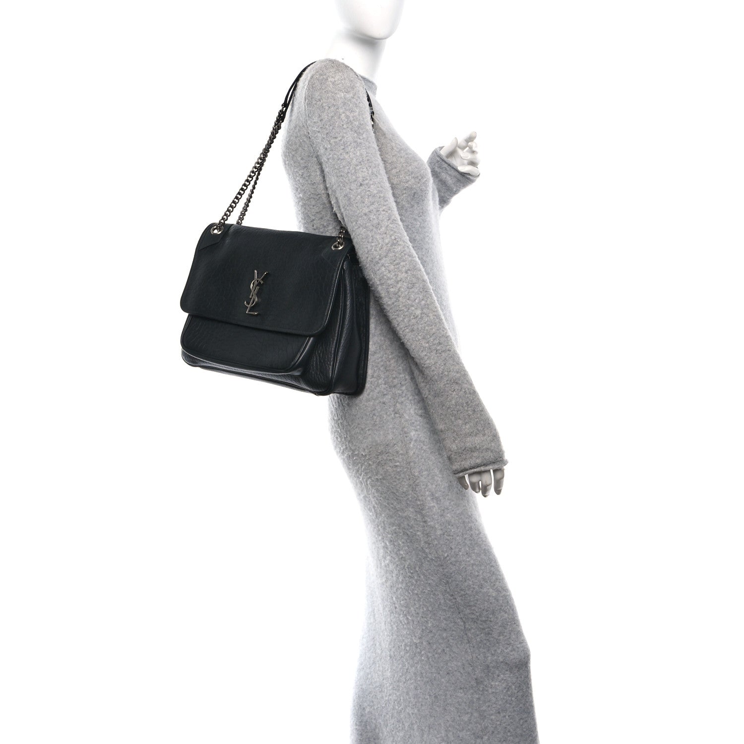 Grained Lambskin Monogram Large Niki Chain Satchel Black