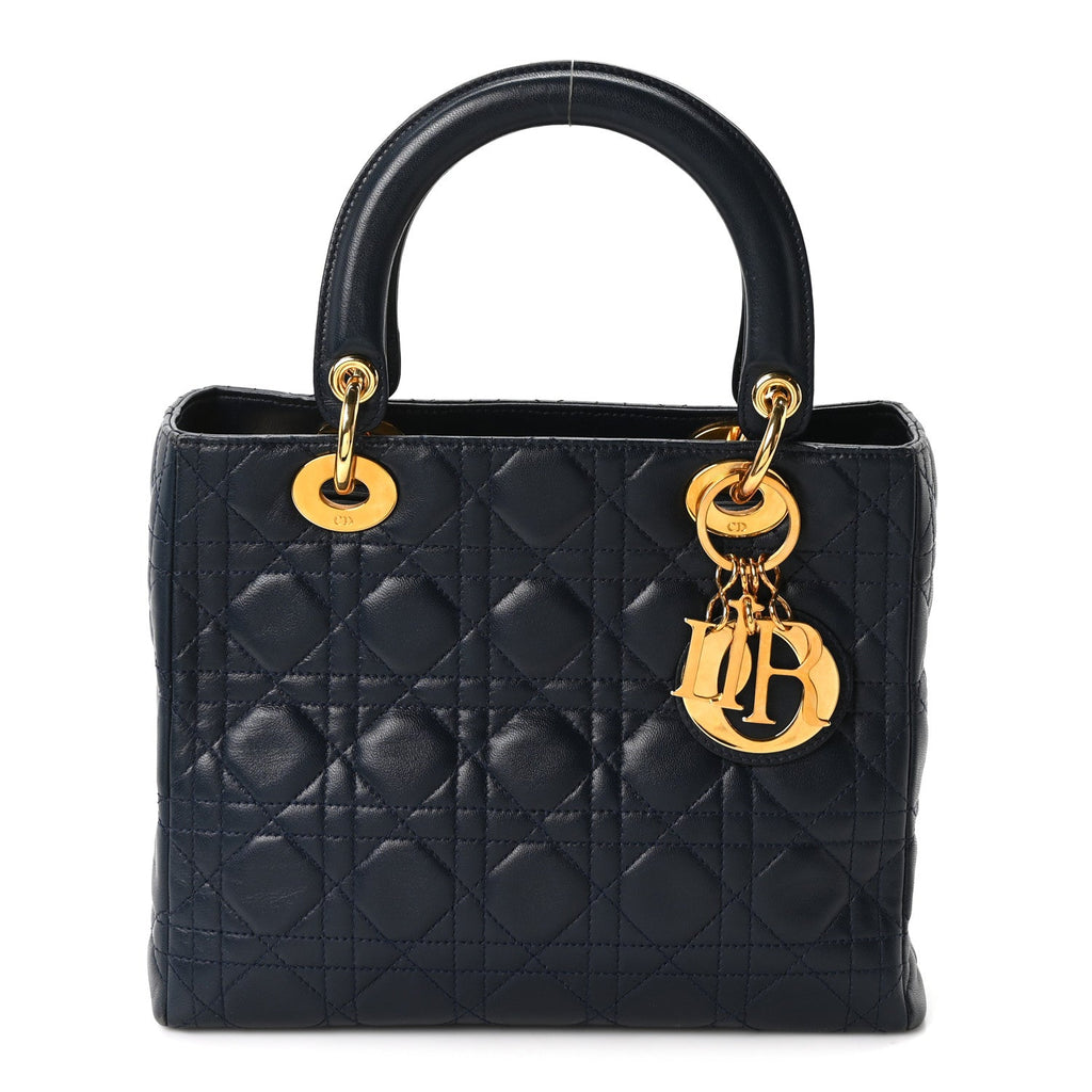 Lambskin Cannage Medium Lady Dior Navy Blue